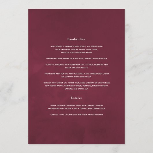 Boho Burgundy en Navy Vrijgezellenfeest Wine Tasti Menu (Achterkant)