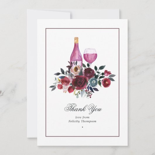 Boho Burgundy en Navy Wine Tasting Vrijgezellenfee Bedankkaart (Voorkant)