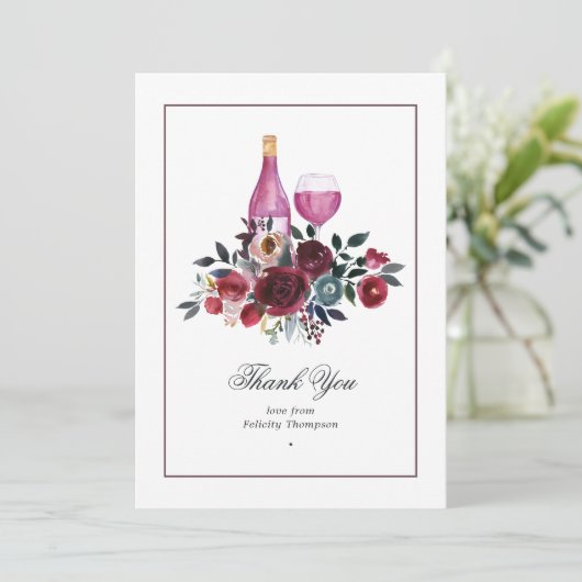 Boho Burgundy en Navy Wine Tasting Vrijgezellenfee Bedankkaart (Staand voorkant)