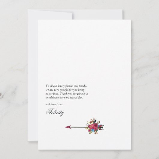 Boho Burgundy en Navy Wine Tasting Vrijgezellenfee Bedankkaart (Achterkant)