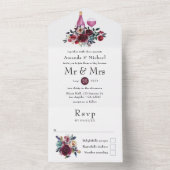 Boho Burgundy en Navy Wine Tasting Weddenschap All In One Uitnodiging (Binnen)