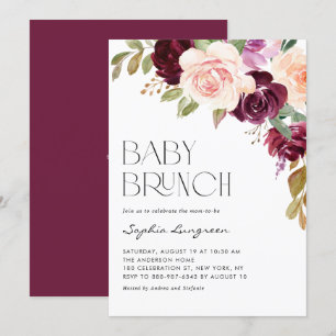 Boho Burgundy en Peach Flowers Herfst Baby Brunch Kaart