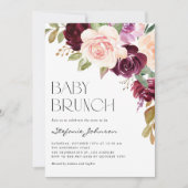 Boho Burgundy en Peach Flowers Herfst Baby Brunch Kaart (Voorkant)
