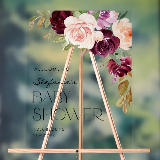 Boho Burgundy en Peach Flowers Herfst Baby shower Acryl Bord (Neutraal)