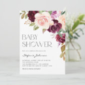 Boho Burgundy en Peach Flowers Herfst Baby shower Kaart (Staand voorkant)