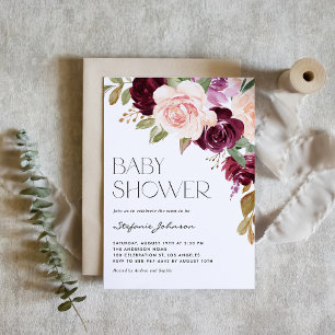 Boho Burgundy en Peach Flowers Herfst Baby shower Kaart