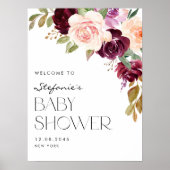 Boho Burgundy en Peach Flowers Herfst Baby shower Poster (Voorkant)
