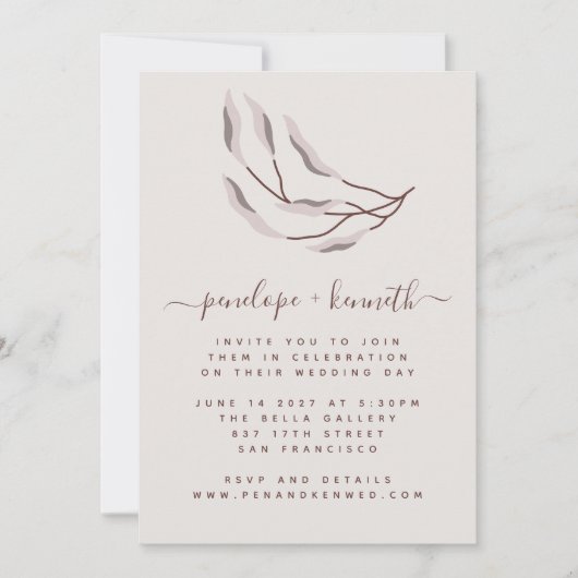 Boho Burgundy en Taupe Botanical Wedding Kaart (Voorkant)