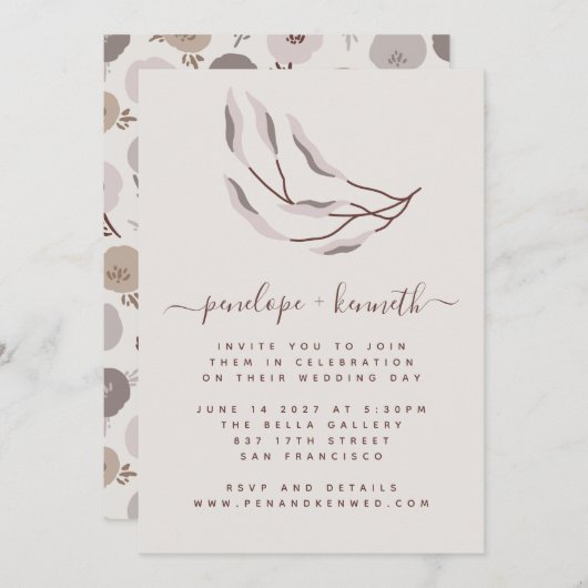 Boho Burgundy en Taupe Botanical Wedding Kaart (Voorkant / Achterkant)
