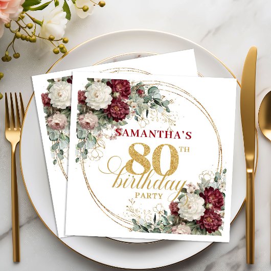 Boho Burgundy Eucalyptus 80e Verjaardag Servetten