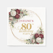 Boho Burgundy Eucalyptus 80e Verjaardag Servetten (Voorkant)