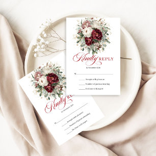 Boho Burgundy Eucalyptus Bloemen Trouw RSVP Kaart