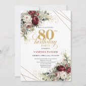 Boho Burgundy Eucalyptus Floral 80th Birthday Kaart (Voorkant)