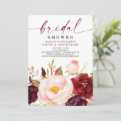 Boho Burgundy Floral Bridal Shower Kaart (Staand voorkant)