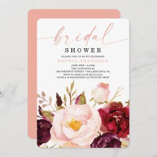 Boho Burgundy Floral Bridal Shower Kaart