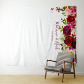 Boho Burgundy Floral bruiloft foto achtergrond Wandkleed (In Situ (horizontaal))