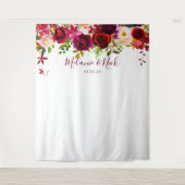 Boho Burgundy Floral bruiloft foto achtergrond Wandkleed (Voorkant)