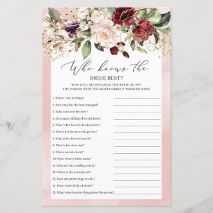 Boho Burgundy Floral die Bride Best Game kent