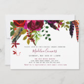 Boho Burgundy Floral en Feathers Vrijgezellenfeest Kaart (Voorkant)