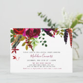 Boho Burgundy Floral en Feathers Vrijgezellenfeest Kaart (Staand voorkant)