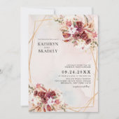 Boho Burgundy Floral Geometric Wedding  Kaart (Voorkant)