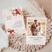 Boho Burgundy Floral Geometric Wedding  Kaart