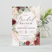 Boho Burgundy floral gold geometric bridal brunch Kaart (Staand voorkant)