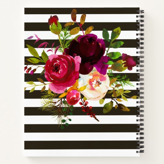 Boho Burgundy Floral Notes met Stripes Notitieboek (Achterkant)