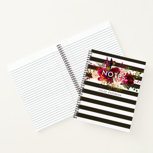 Boho Burgundy Floral Notes met Stripes Notitieboek (Binnen)