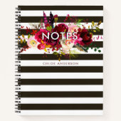 Boho Burgundy Floral Notes met Stripes Notitieboek (Voorkant)