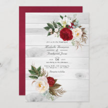 Boho Burgundy Floral QR Code RSVP Bohemian Wedding