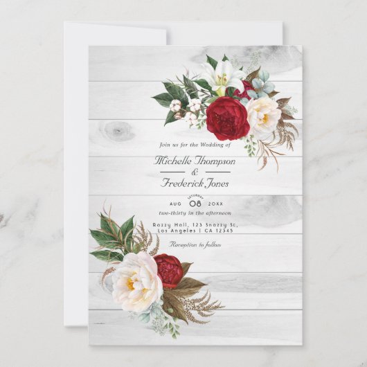 Boho Burgundy Floral QR Code RSVP Bohemian Wedding Kaart (Voorkant)