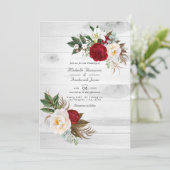 Boho Burgundy Floral QR Code RSVP Bohemian Wedding Kaart (Staand voorkant)