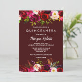 Boho Burgundy Floral Quinceanera 15e verjaardag Kaart (Staand voorkant)