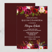 Boho Burgundy Floral Quinceanera 15e verjaardag Kaart (Voorkant / Achterkant)