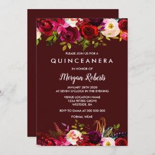 Boho Burgundy Floral Quinceanera 15e verjaardag Kaart