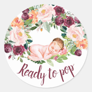 Boho Burgundy Floral Ready to Pop Ronde Sticker