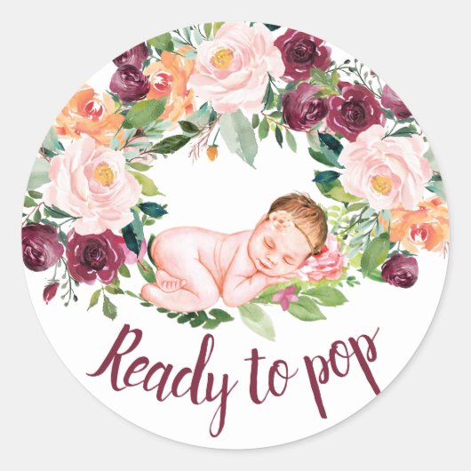 Boho Burgundy Floral Ready to Pop Ronde Sticker (Voorkant)