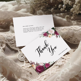 Boho Burgundy Floral Script Wedding Bedankkaart
