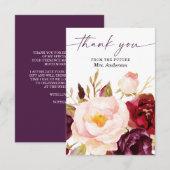 Boho Burgundy Floral Vrijgezellenfeest Dank je wel Bedankkaart (Voorkant / Achterkant)