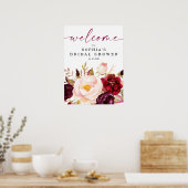 Boho Burgundy Floral Vrijgezellenfeest Welkomsttek Poster (Keuken)