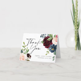 Boho Burgundy Floral Wedding Hartelijk dank Bedankkaart