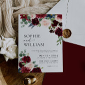 Boho Burgundy Floral Wedding Invitation Kaart