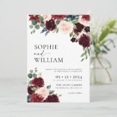 Boho Burgundy Floral Wedding Invitation Kaart (Staand voorkant)