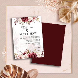 Boho Burgundy Floral Wedding Kaart