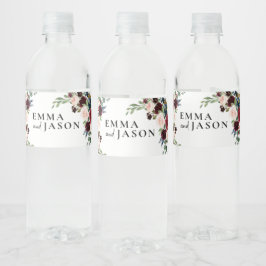 Boho Burgundy Floral Wedding Water Fles Label Waterfles Etiket