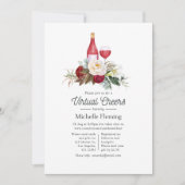 Boho Burgundy Floral Wine Tasting Virtual Shower Kaart (Voorkant)