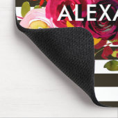 Boho Burgundy Floral | Zwarte en witte strepen Muismat (Hoek)