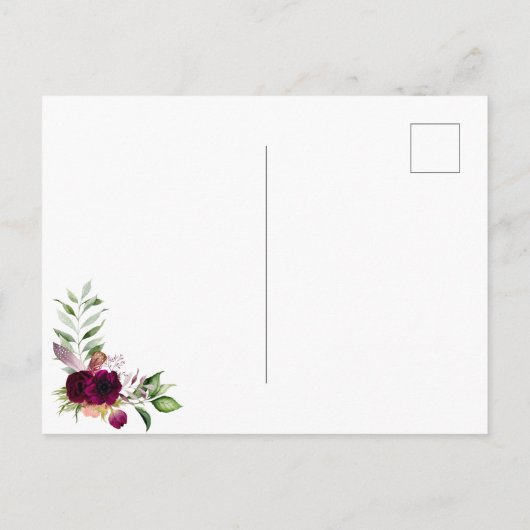 Boho burgundy floreert gouden trouwuitnodiging briefkaart (Achterkant)
