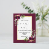 Boho burgundy floreert gouden trouwuitnodiging briefkaart (Staand voorkant)